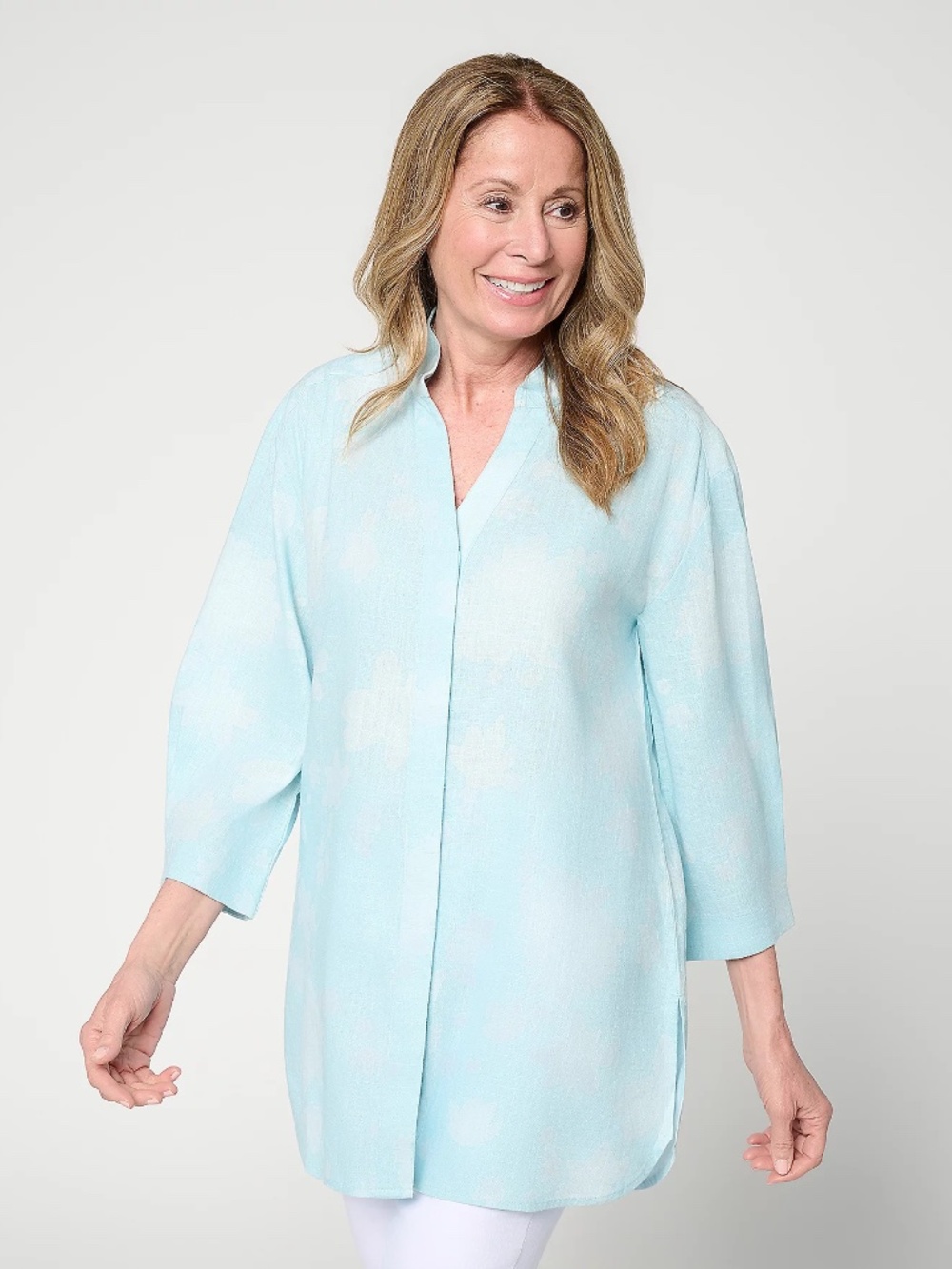Martha Stewart Signature Regular Linen Button Front Tunic, multi Sz XXS a725151